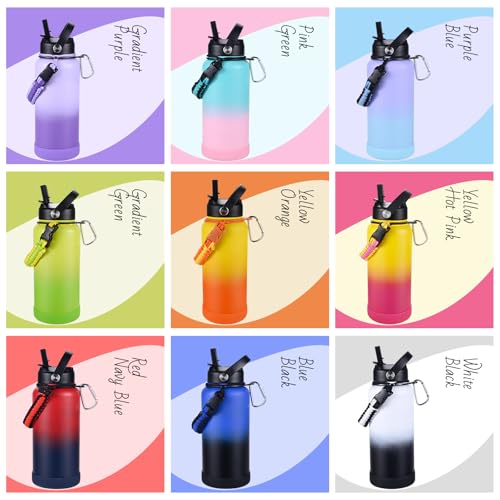Image of Insulated Water Bottle, 32 oz Stainless Steel Wide Mouth Water Bottles with 2 Leak Proof Lid and Paracord Handle, Double Wall Vacuum Insulated Sports Water Bottle, Yellow Pink