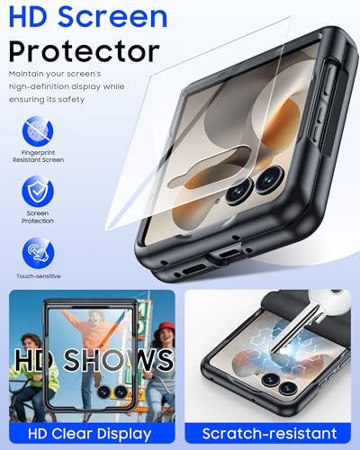 Image of Magnetic for Motorola Razr Ultra 2026 /2025 Case with Hinge Protection, Screen Protector, Fit for Magsafe, Ultra-Thin PU Leather Matte PC Shockproof Cover for Razr Ultra 2026 /2025-Black Gray
