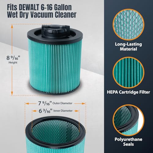 POWERTEC DXVC6914 HEPA Cartridge Filter for DeWalt 6-16 Gal. Wet/Dry Vacuums, Shop Vac Filters for DXV09PA, DXV10S-QT, DXV09P-QTA, DXV06P-QT, DXV10P-QT Shop Vacuum, 1 Pack (75121) by POWERTEC - Image 2