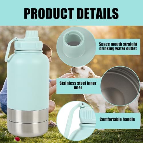 950ML 3 in 1 Hundetrinkflasche für unterwegs, Isolierte Edelstahl Trinkflasche Hunde für unterwegs mit Fressnapf & Wassernapf, Thermoflasche Hund für Reise Outdoor (Blau, L)