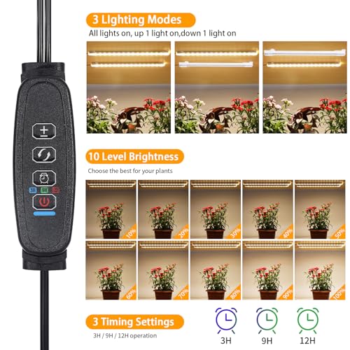 Image of 8.6'' Mini Two Strip Growing Lamp for Indoor Plants, 3000K Full Spectrum LED Grow Light Strips with Auto ON /Off 3 /9 /12H Timer & 10 Dimmable Levels for Green House Succulent (2 Headx2 Pack)