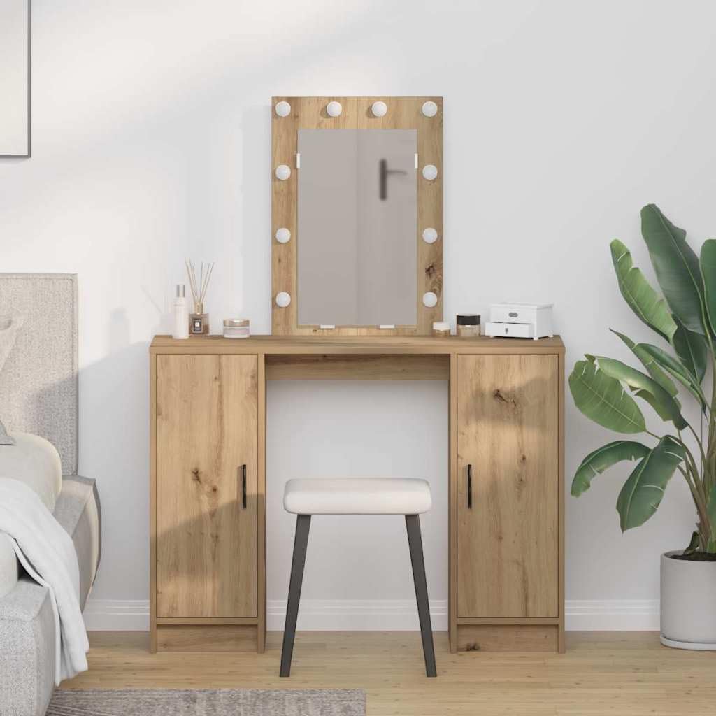Tavolo da trucco marrone in legno ingegnerizzato 102 x 33 x 135 cm con luce LED integrata USB specchio piano cassetti organizzatore per camera da letto e postazione make up donna