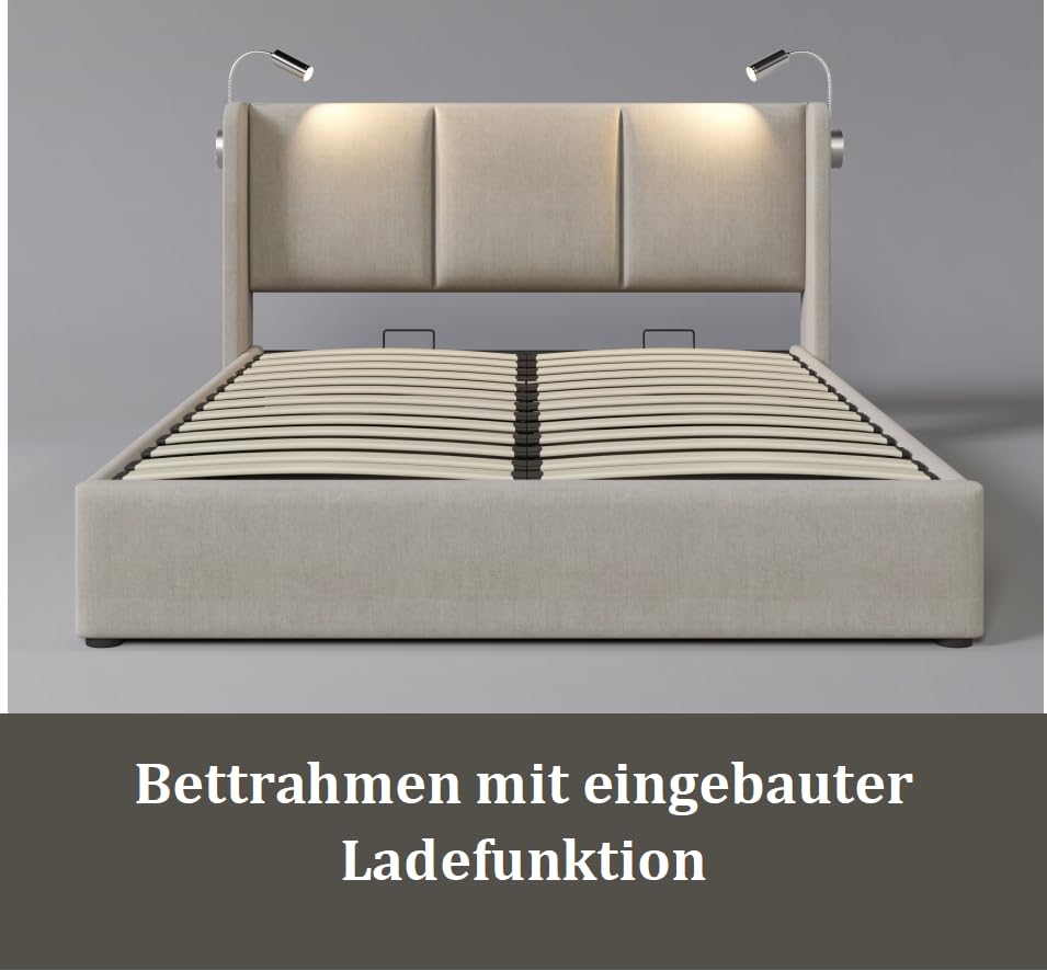 G Industrialhome Luxe Gestoffeerd Bedframe met Hoofdbord - 140x200 cm - Crème