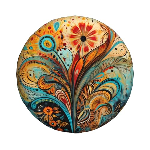 Image of Spare Tire Cover Art Boho Paisley Floral Flower Tire Cover 17 Inch Wheel Covers for Rv Trailer Jeep SUV Truck Camper Vehicles Dust-Proof Waterproof Tire Protectors