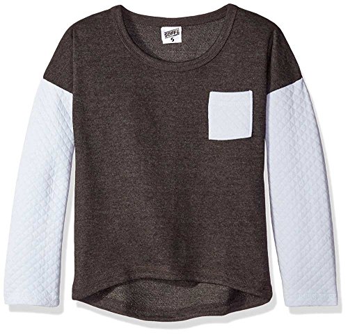 Soffe Girls' Big Quilted Crew, Charcoal Heather/Feather, Large