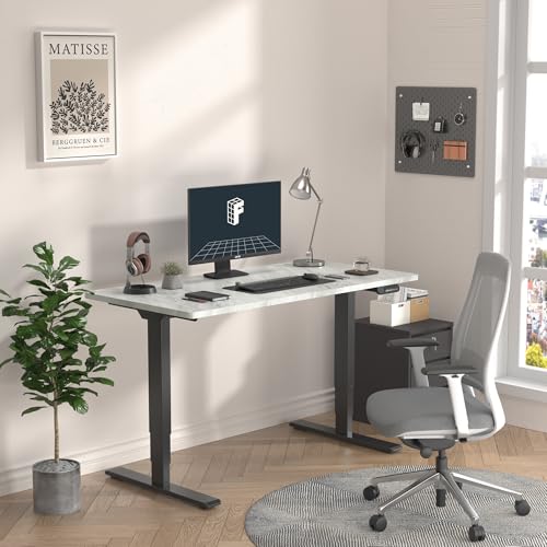 Image of FLEXISPOT E6 3-Stage Dual Motor Electric Standing Desk 55 x 28 Sit Stand Up Desk, Holds 220 lbs, Adjustable Height w /Memory Presets, One-Piece Marble Grey Desktop & Black Frame, Ships in 2 Boxes