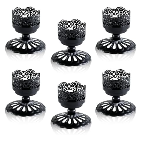 Antizer Candle Holders Set 3-4/5” Hight Elegant Iron Metal Candlesticks 2-4/5” Diameter Candleholders for Flameless Candles and Scented Candles Flameless Tealights (Black, 6 Pack) Cover