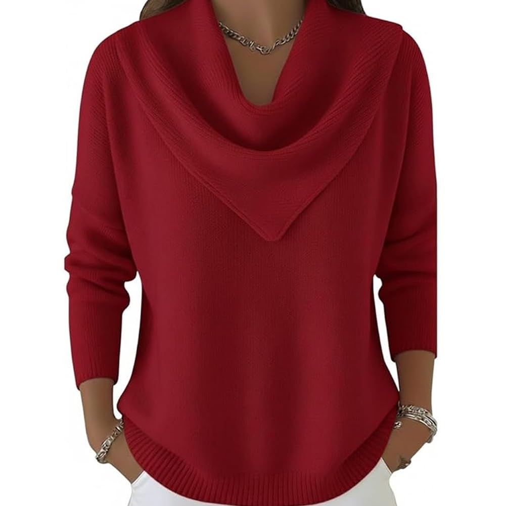 2025 Elegant Retro Soft Triangle Neck Solid Color Sweater Top Cozy Long Sleeve Knit Pullover for Women Winter