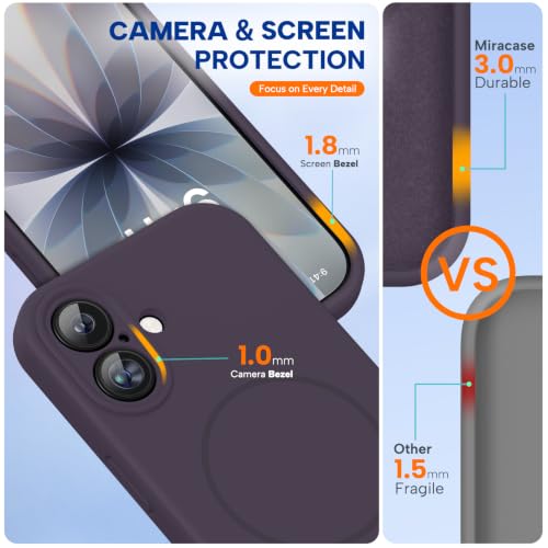 Image of Miracase Magnetic for iPhone 17 Case, Compatible with MagSafe, Integrated Silicone Camera Control Cover, 3.0mm Thicken Shockproof Drop Protection Phone Case for 17,Dark Purple