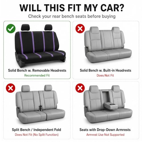Image of FH Group Car Seat Covers Rear Set Cloth - Car Seat Covers with Removable Headrest,Universal Fit,Automotive SeatCovers,Washable Car SeatCover for SUV,Sedan,Van Purple