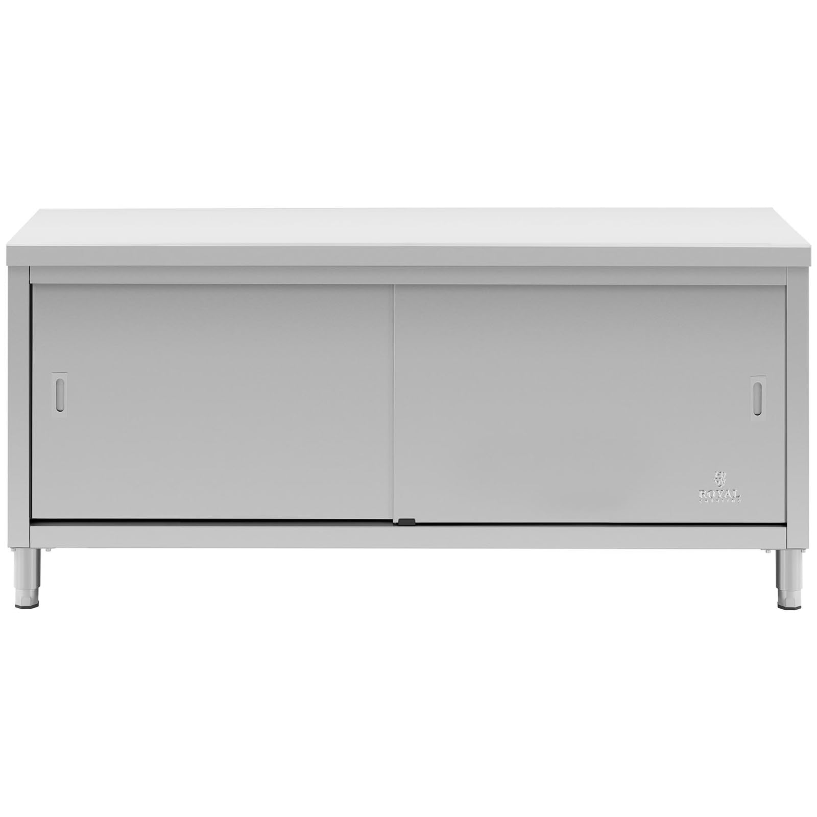 Royal Catering Tavolo Armadiato Acciaio Inox Con Alzatina Banco Da Cucina Porte Scorrevoli RCSSCB-180X70-E-B (180 x 70 cm, 600 kg)