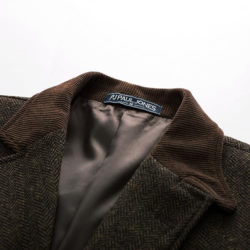 Image of PJ PAUL JONES Mens Herringbone Blazer Vintage Tweed Wool Blend Sport Coat Jacket