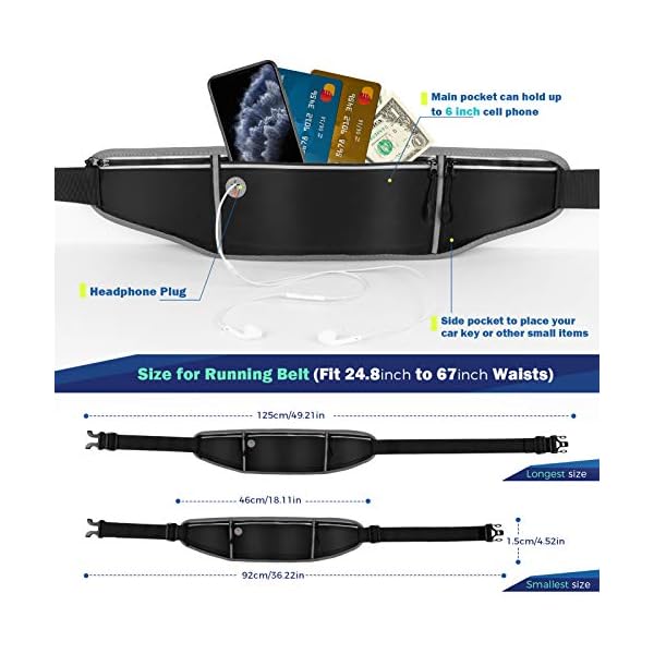 Running Belt, Workout Belt for Phone Money Key Passport Bank Card, Adjustable Women and Men Travel Waist Pack Fit 24''-41'', Buddy Pouch for Runners - Image 6