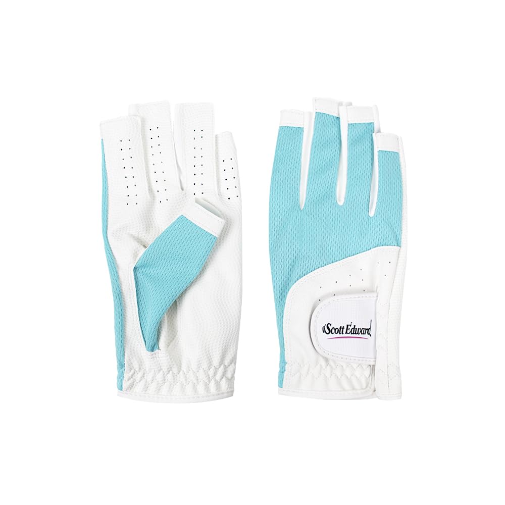Scott Edward 1 Pair Open-finger Women's Golf Gloves 2 Pack Left Right Hand Lady Fingerless Golf Gloves PU and Microfiber Breathable Mesh Fabric Cool and Comfortable (Blue,21) - Image 2