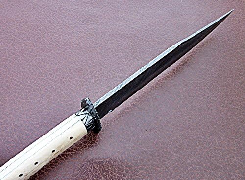 RG-12 Handmade Damascus Steel 15 Inches Bowie Knife - White Bone Handle with Damascus Steel gaurd/Pommel