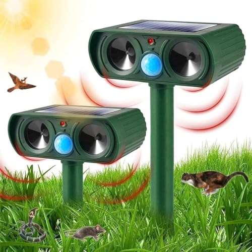 Rcuihak 【2個セット】動物撃退剤 猫避け 超音波 害獣対策器 ソーラー充電 PIR赤外線センサー 10m感知範囲 動物撃退器 猫/鳥/犬/蝙蝠/鳩よけ 屋外ディフェンダー 2000mAh大容量 超長待機 IPX7防水 猫撃退 猫退治 ネズミ除け 猫