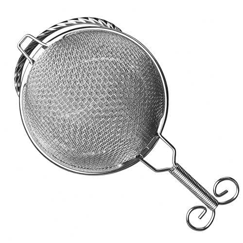 Premium 304 Stainless Steel Double Layer Tea Strainer, Fine Mesh Tea Infuser with Spring Handle, Small Tea Filter for Loose Leaf Tea, Herbal Tea, Coffee - 2.9 Inch Diameter, 5.2 Inch Total Length