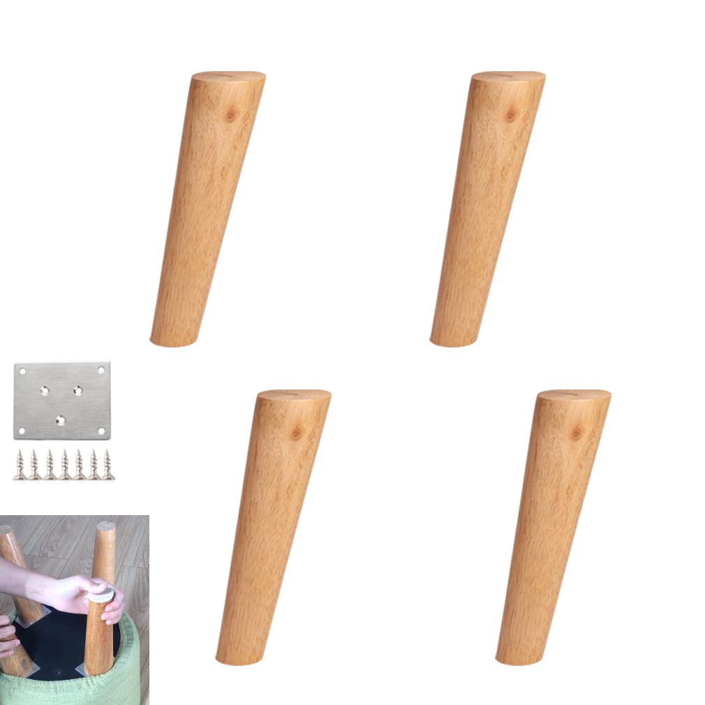 Gambe per Tavolo, Gambe per mobili 4 Pezzi, Piedini per Divano Conici obliqui, per Sedia, Mobile TV, Letto, Gambe di Ricambio in Legno di Gomma, Tappetino di Protezione per Pavimento, con pi