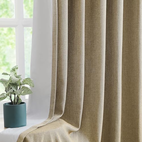 Vision Home Brown Linen Full Blackout Curtains Grommet Total Room