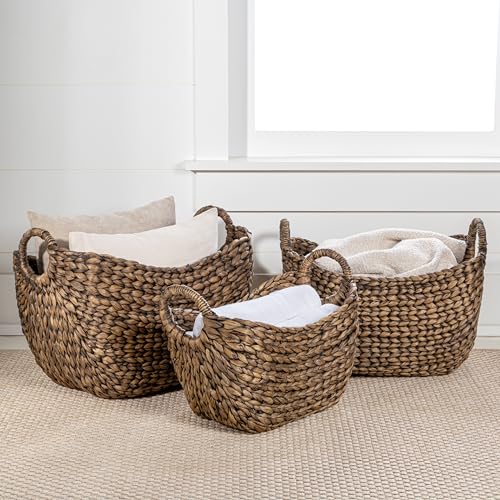 happimess BSK2002B-3SET Nellie Farmhouse Classic Handwoven Hyacinth Boat Wicker Storage Baskets with Handles, Brown (Set of 3), Seagrass Containers for Decoration in Living Room, Bedroom by happimess - Image 6