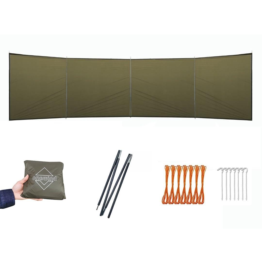 Onewind Camping Windbreak, Versatile Wind Blocker Light Water Proof Silnylon Camping Windscreen, Outdoor Windshield for Winter Hiking Beach Backpacking and Picnic, 19.7"*55",Poles Included