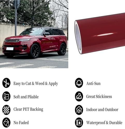 Image of WALLMATE Glossy Maroon Car Sticker Self Adhesive Bubble Free Vinyl Wrap for Car, Scooty, Cycle, Bike and Other Vihicle Interior & Exterior Decoration (Maroon Glossy, 20X120 in)