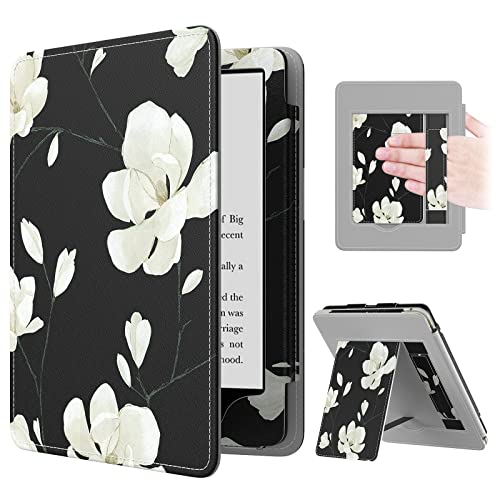 Image of MoKo Case for 7 inch /6.8 inch Kindle Paperwhite(12th /11th Gen-2024 /2021) and Kindle Paperwhite Signature Edition,Slim PU Shell Cover Case with Auto-Wake /Sleep for Kindle Paperwhite 2024,Black & White Magnolia