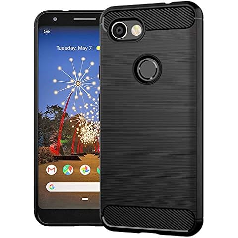 SNOSHO for Google Pixel 3a Slim Case,Thin Soft Silicone Flexible TPU Gel Rubber Anti-Scratch Carbon Fiber Protective Cases Cover for Pixel 3a,Brushed Black Cover