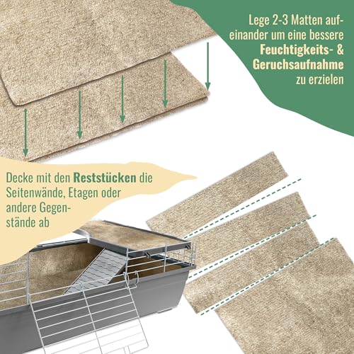 ProFlora® Nagerteppich aus 100% Hanf - Biologisch abbaubare Hanfmatten für Nager wie Kaninchen, Meerschweinchen und Hamster (100 x 50 cm, 5 mm dick, 2 Stück)