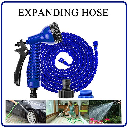 ZanGe Manguera de jardín de 75 pies con pistola de pulverización de 7 funciones, manguera de jardín flexible 3 veces extensible, antifugas, ligera, fácil almacenamiento