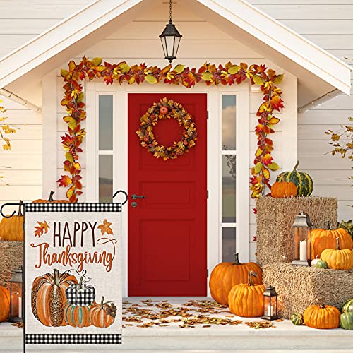 Ekorest THANK-FLAG-1 Happy Thanksgiving Fall Garden Flags For Outdoor,12X18 Double Sided,Harvest Buffalo Plaid Pumpkins Yard Flags,Small Thanksgiving Day Garden Decor thumb #4