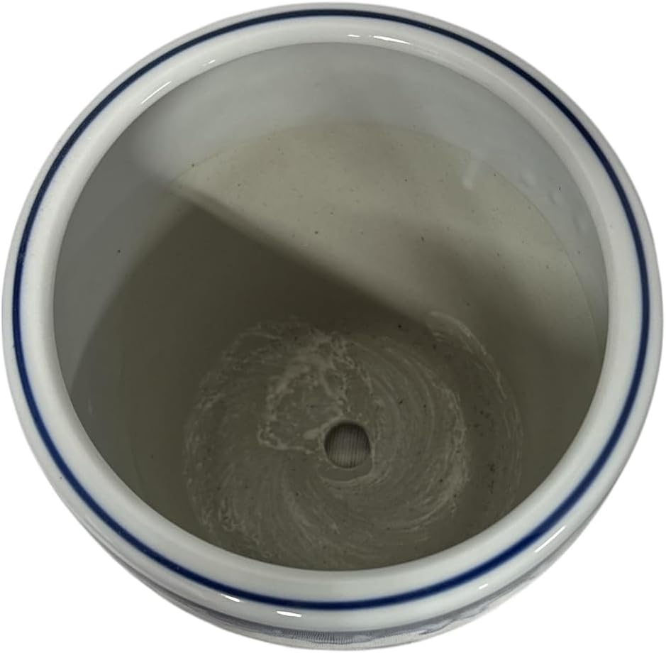 Oriental Blue and White Ceramic Planter Pot, Ornate Floral Design with Berry Pattern, Drain Hole (8" Diameter x 7" Tall)