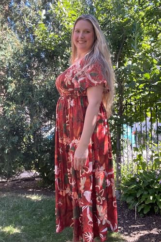 Image of RITERA Plus Size Dresses for Curvy Women Square Neck Short Sleeve Summer Floral Smocked Maxi Dress with Pocket XL-5XL