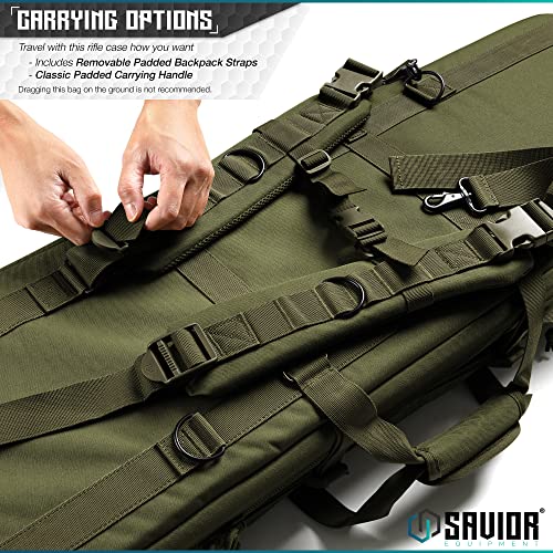 Savior Equipment American Classic Tactical Double Long Rifle Pistol Gun Bag Firearm Transportation Case W/Backpack - 42 Inch Olive Drab Green #TOP5
