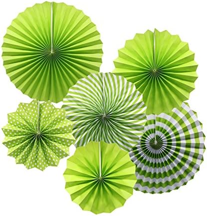 ADLKGG Party Hanging Paper Fans Set, Green Round Pattern Paper Garlands Decoration for Birthday Wedding Graduation Events Accessories, Set of 6