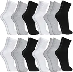 Kit 12 Pares Meias Cano Alto Conforto e Resistência Algodão Poliéster Elastano Respirável Costura Reforçada Para Esportes Academia e Dia a Dia