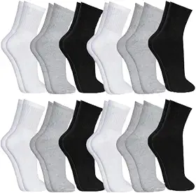 Kit 12 Pares Meias Cano Alto Conforto e Resistência Algodão Poliéster Elastano Respirável Costura Reforçada Para Esportes Academia e Dia a Dia