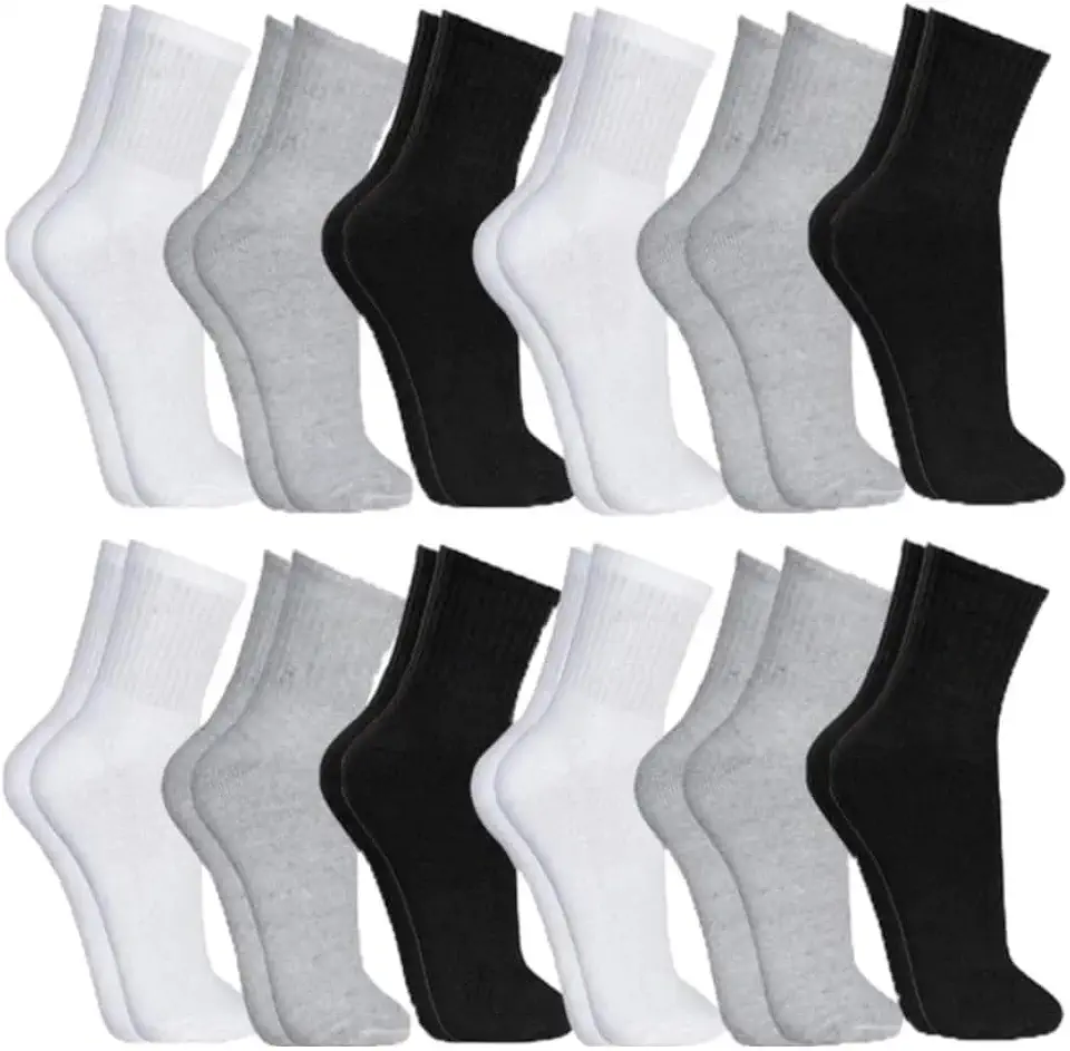 Kit 12 Pares Meias Cano Alto Conforto e Resistência Algodão Poliéster Elastano Respirável Costura Reforçada Para Esportes Academia e Dia a Dia