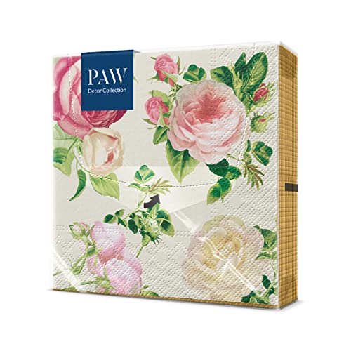 PAW – Toalla de papel con 3 pliegues (33 x 33 cm) I – Juego de 20 servilletas de papel ideal para cumpleaños, fiestas patronales, fiestas de jardín, eventos familiares (Rosalia)