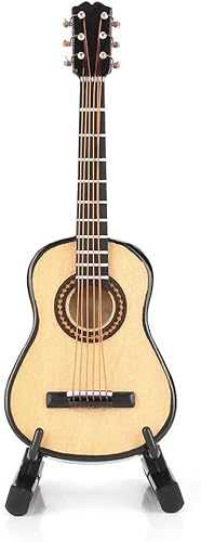 Miniatura 5 de Mini guitarra de madera, modelo más pequeño del mundo, mini decoración musical, decoración del hogar, guitarra española miniatura con caja de reloj,
