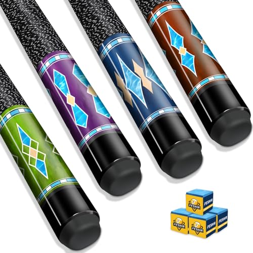 Pool Cue Set of 4 with Chalk and Maple Wood