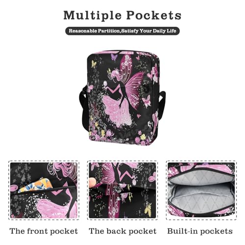 mens messenger bag crossbody men shoulder bag Cross Over Purse Adjustable Strap for Casual Casual- Flower Fairy Environment Butterflies2