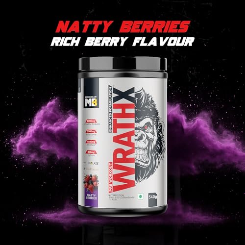 Image of MuscleBlaze Pre Workout WrathX Powder (Natty Berries, 540g) | With Creapure, NitroBlaze & BioPerine