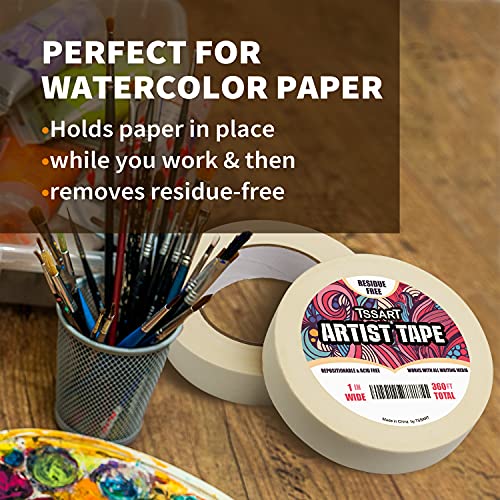 Tssart 2 Pack White Artist Tape - Masking Artists Tape For Drafting Art Watercolor Painting Canvas Framing - Acid Free 1 Inch Wide 360Ft Long Total #TOP4