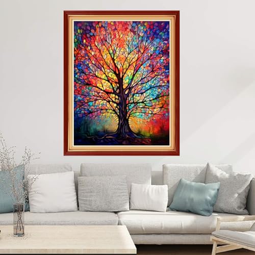 Image of Joyhoor Cross Stitch Kits for Beginners Stamped Cross-Stitch Supplies Needlework preprint Embroidery Kits for Adults DIY Needlepoint Kits Embroidery Patterns 11CT-Magic Color Tree 16x20 inchs
