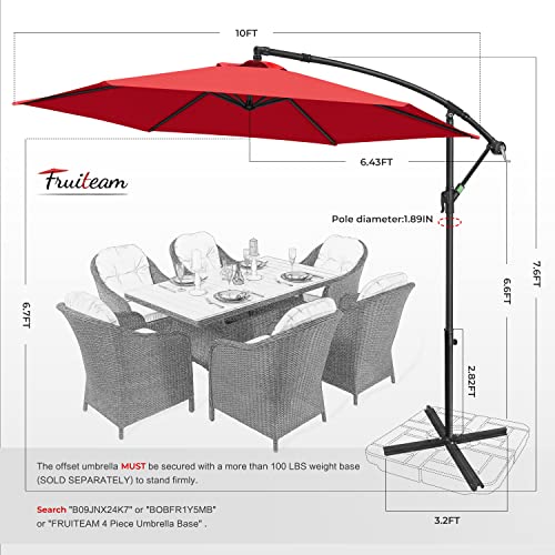 Image of FRUITEAM 10FT Patio Offset Umbrellas Cantilever Umbrella, Large Hanging Market Umbrella with Crank & Cross Bar, Waterproof UV Protection Outdoor Umbrella with Ventilation for Deck, Garden