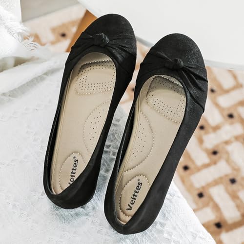 Image of Veittes Women's Wide Width Flat Shoes, Dressy Round Toe Slip On, Soft Comfortable Office Work Daily Walking Ballet Flats.