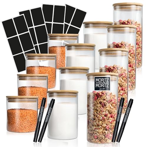 Kimijo Vorratsgläser 12er Set - Borosilikatglas Mit Bambusdeckel