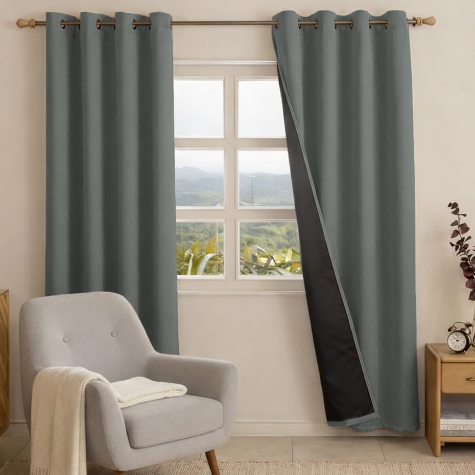 Image of HOMEMONDE 100% True Blackout Curtains Customize Size - Single Piece Curtain, Embossed Panels Light Block Thermal Insulated & Noise Reducing Room Darkening Curtains (Grey)