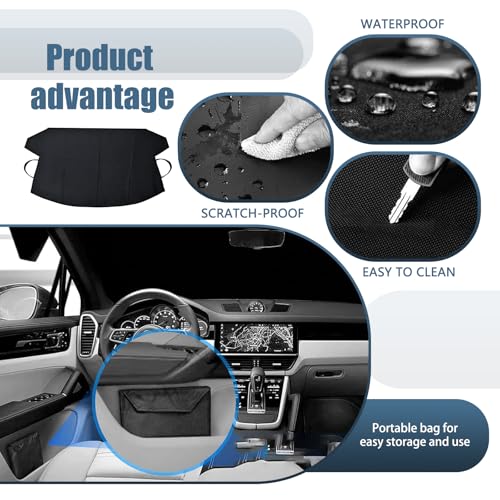 Image of 1 PC Car Windshield Snow Shield Cover, 75 inch x 42.25 inch 600D Thick Oxford Fabric Car Windshield Cover, Waterproof and Antifreeze Window Protector, Universal for Most Cars (Black)